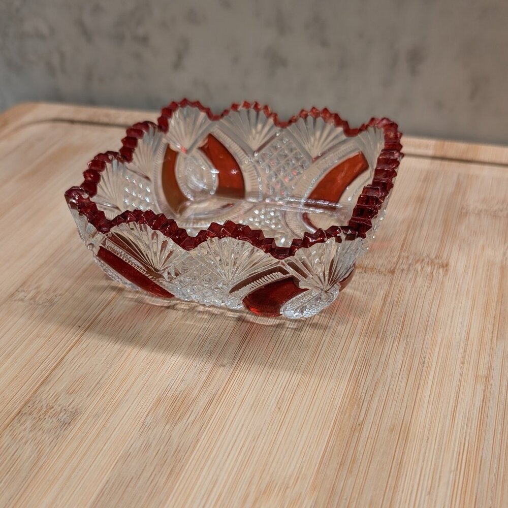 Vintage Small Cranberry Glass Square Ashtray or Candy Nut Trinket Dish